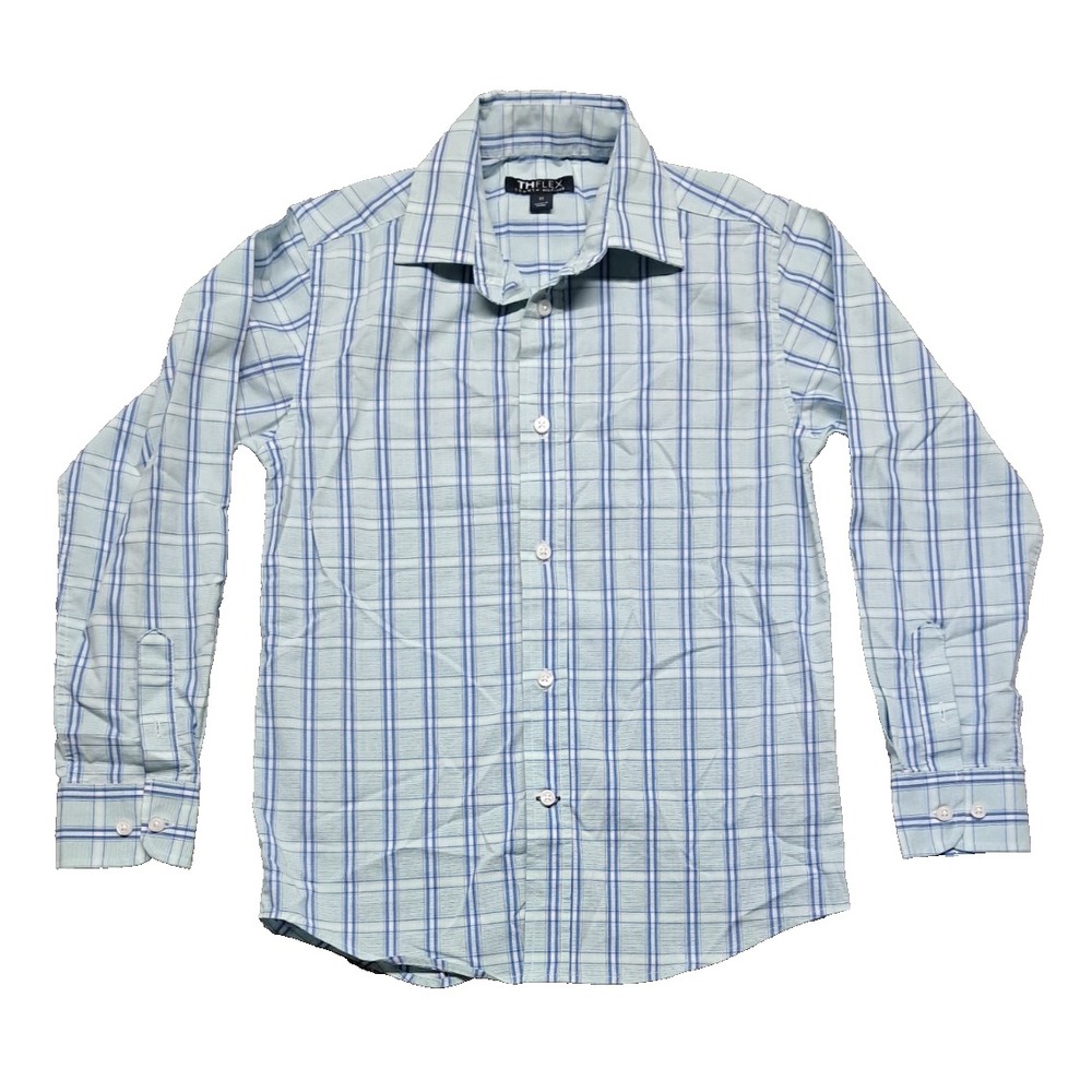 Tommy Hilfiger Boys Sz 10 Button Down Up Plaid Dress Shirt Long Sleeve THFLEX